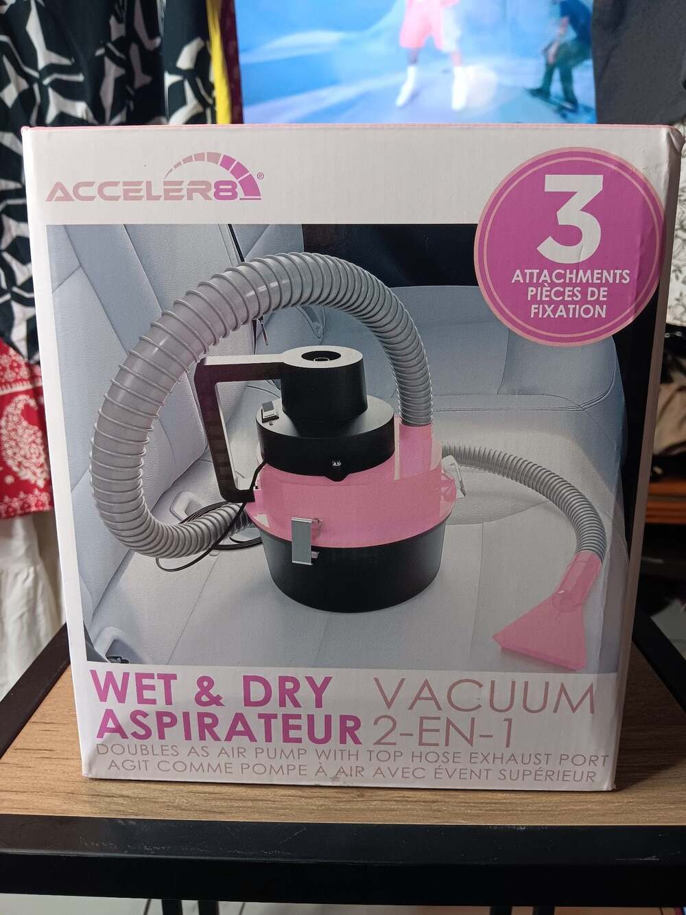 Acceler8 Wet & Dry Vacuum Cleaner 2-in-1 Pink and Black Car Vacuum Item E-953